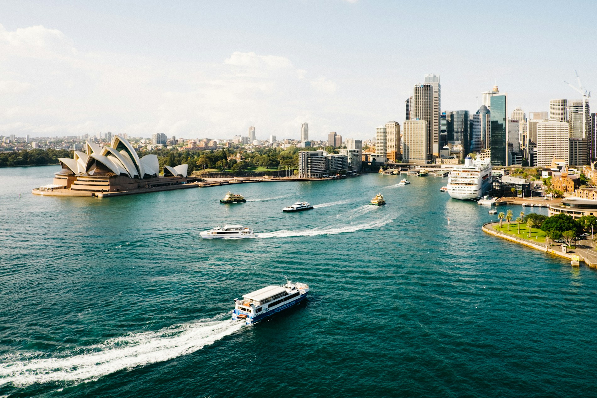 Sydney Harbour, the Opera House and city skyline viewed across the water